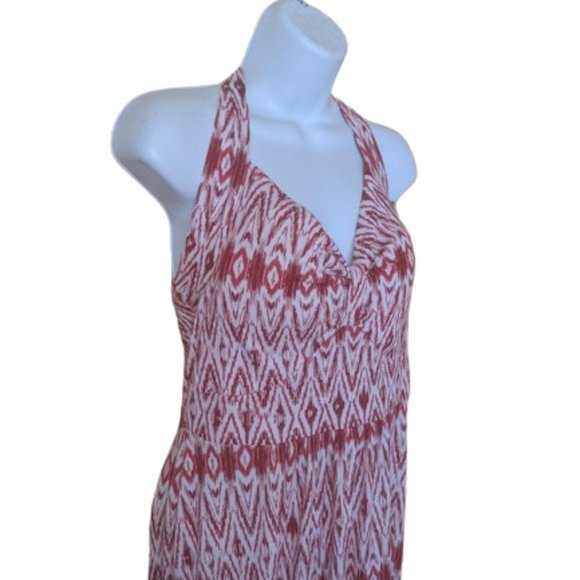 ---  Red White Maxi Length Halter Beach  Dress Size Medium - Picture 4 of 5